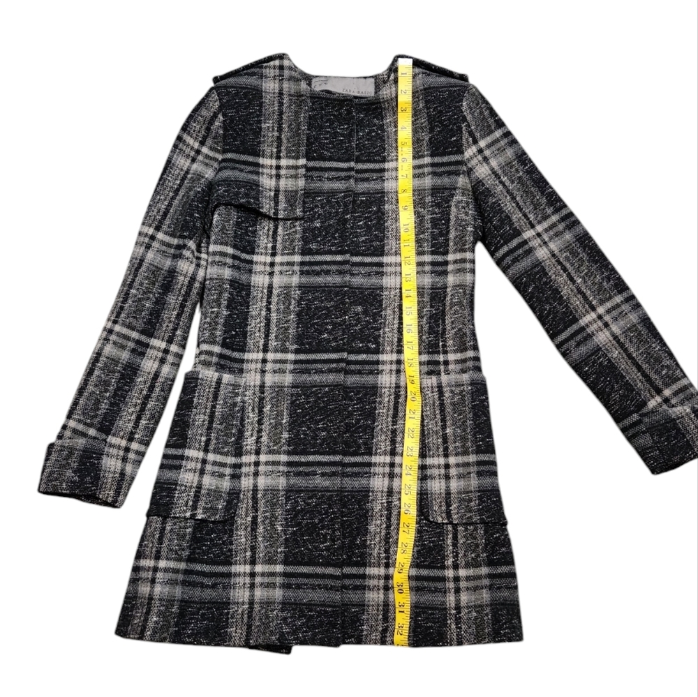 Zara Basic Gray Wool Blend Plaid Coat Lined Xs - image 5
